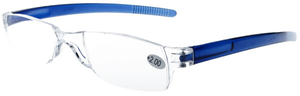 Dezente, randlose Kunststoff - Lesehilfe UNIVERSAL in Blau / Transparent + 4,00 dpt