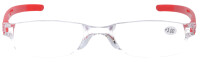 Dezente, randlose Kunststoff - Lesehilfe UNIVERSAL in Feuerrot / Transparent + 2,00 dpt