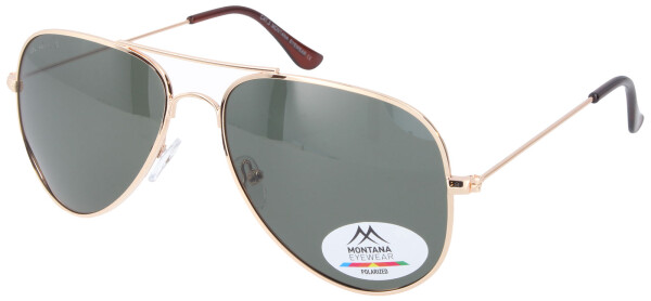 Piloten-Sonnenbrille Montana Eyewear MP94E aus goldenem Metall mit grüner Tönung und Polarisation