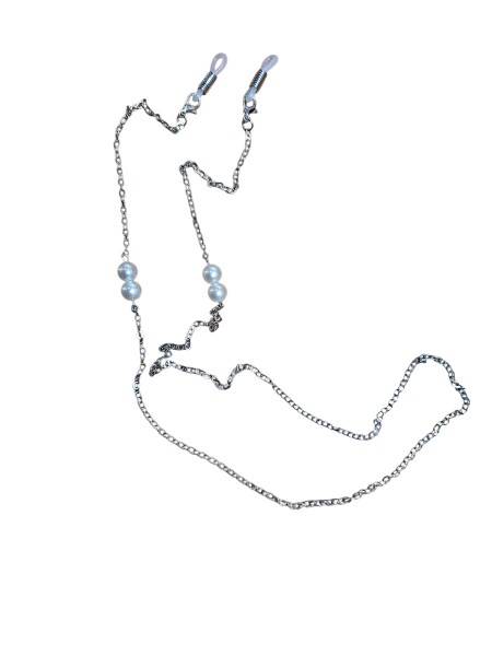 Stilvolle Brillenkette aus Messing mit Perlen und Schlaufenringe in Silber