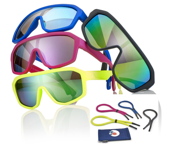 Kinder-Sportsonnenbrille Floating mit verspiegelten Gläsern inkl. Halteband