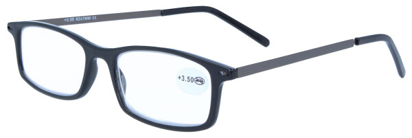 Dezente Lesebrille JERRY aus Kunststoff in Schwarz - glänzend inklusive Etui + 2,00 dpt