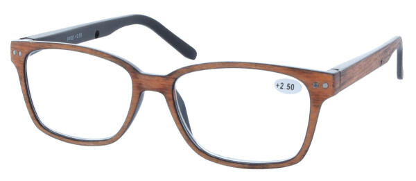 Stylische Lesebrille FRED in Hellbraun mit Holz - Applikation inkl. Etui + 2,50 dpt