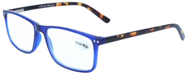 Blaue Kunststofflesebrille BRUNO mit Federscharnier und schicken Bügeln in Havanna +3,00 dpt